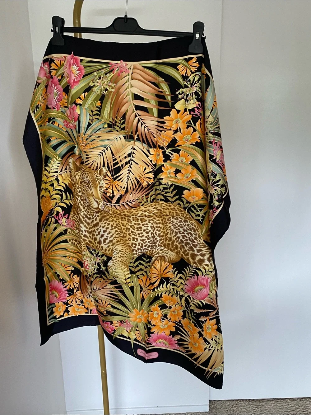 Salvatore Ferragamo Leopard Jungle Floral Silk Scarf